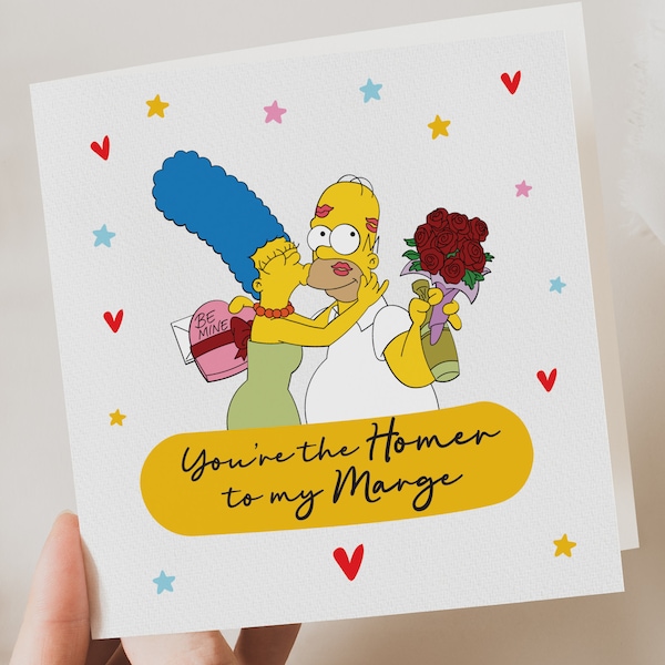 Anniversary card, Homer and Marge Simpson, simpsons funny Valentine’s Day card, funny greetings card