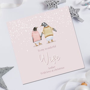 Kerstkaart voor vrouw | Gepersonaliseerde Vrouw Kerstkaart | Vrouw kerstkaart pinguïn | Gepersonaliseerde vrouw kerstkaart met pinguïn
