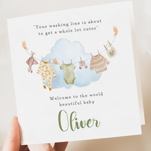 Tarjeta personalizada para recién nacido con temática de acuarela, tarjeta de recuerdo para recién nacido, nieta, nieto, niña recién nacida.