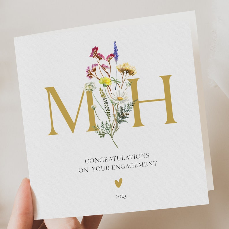 Gold initials personalised Engagement card