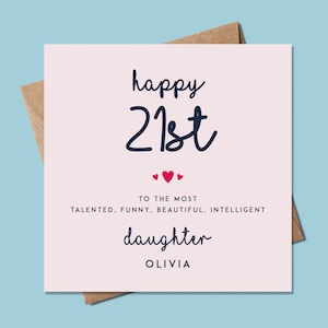 Carte d'anniversaire fille, carte d'anniversaire personnalisée pour fille, carte d'anniversaire 21e jalon, carte d'anniversaire pour nièce