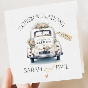 Personalised Wedding Floral Card | Newly Married Couple Greeting | Congratulations Wedding Card | Wedding Gift Card |Wedding car | Initials