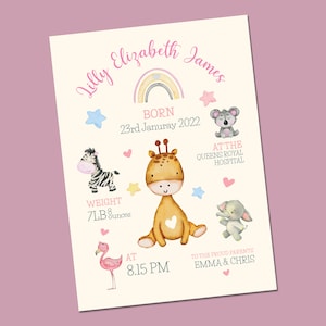 Personalisierte Baby Aquarell Neue Baby Karte, Andenken Neugeboren Karte, Enkelin, Tochter, Nichte Neugeborene Mädchen Karte