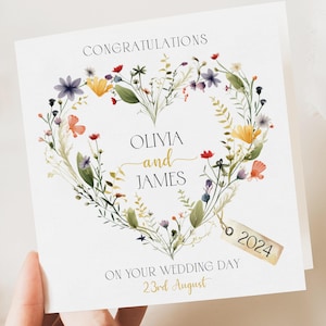 Carte florale de mariage personnalisée | Salutation d'un couple nouvellement marié | Carte de mariage de félicitations | Carte-cadeau de mariage | Initiales