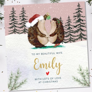 Cartão de Natal para esposa | Cartão de Natal personalizado da esposa | Esposa cartão de natal ouriço | Cartão de natal personalizado para esposa com ouriço