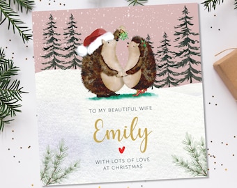 Christmas Card for Wife | Personalised Wife Christmas Card | Wife christmas card hedgehog | Personalised wife christmas card with hedgehog