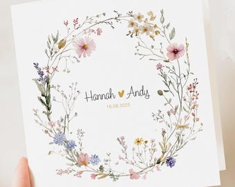 Carte florale de mariage personnalisée | Salutation d'un couple nouvellement marié | Anniversaire | de fiançailles de félicitations | Carte-cadeau de mariage
