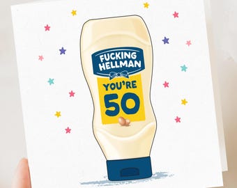 50th funny birthday card | Mayo, Fifty milestone birthday card for him, for her, funny, friend card, birthday card, silly card