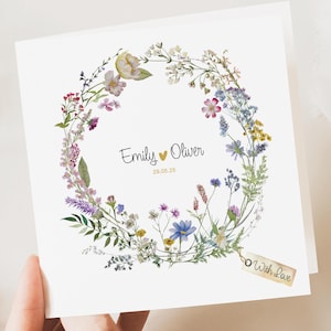 Personalised Wedding Floral Card | Newly Married Couple Greeting | Anniversary | Congratulations Engagement Card | Wedding Gift Card