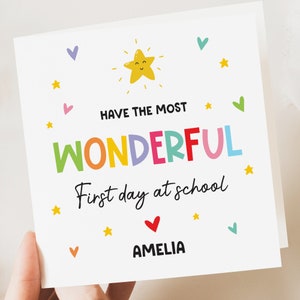 Eerste schooldagkaart, terug naar school, eerste dag secundair, basisschoolkaart, nieuwe school, gepersonaliseerde gelukskaart