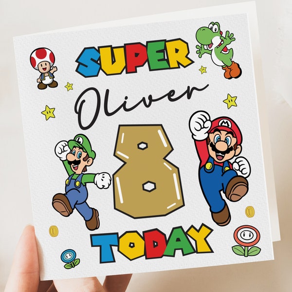 Super Mario Jungen Geburtstagskarte für Sohn, Enkel, Neffe, jedes Alter, Jungenkarte, personalisierte Geburtstagskarte,