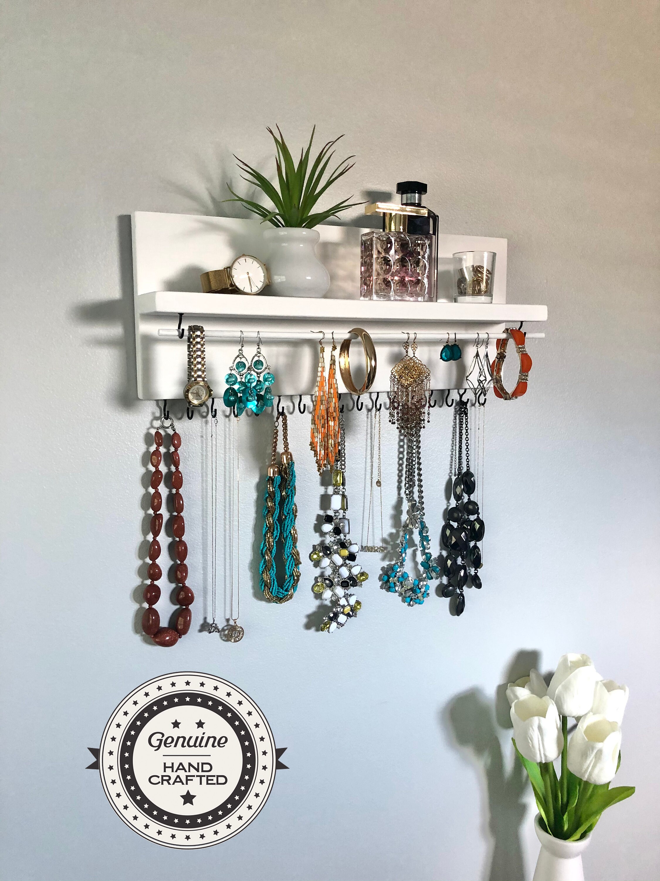 Soporte de la joyería del montaje de la pared de madera con | Etsy