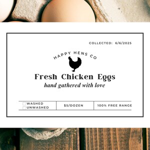 Egg Carton Labels: Digital download for stylish egg carton packaging! DIY Sticker, Personalize for Farm or Coop, Editable Template
