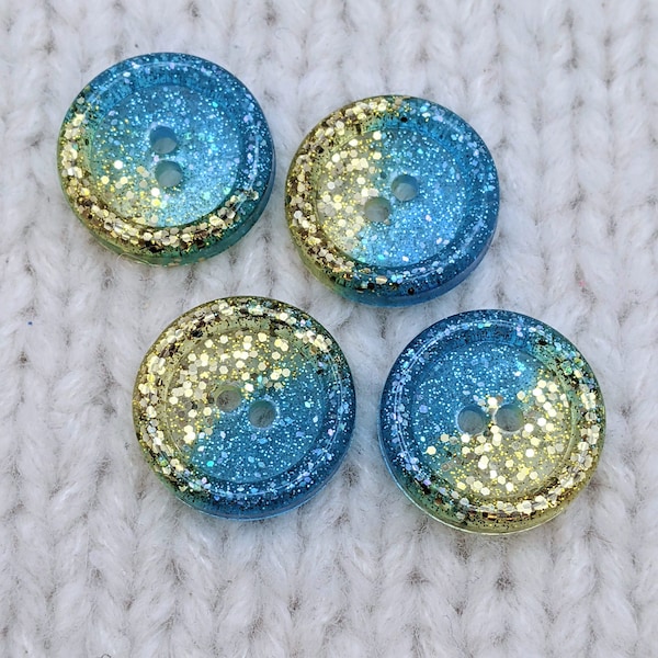 Resin Glitter Buttons: Blue & Gold 1-1/8" Button Set