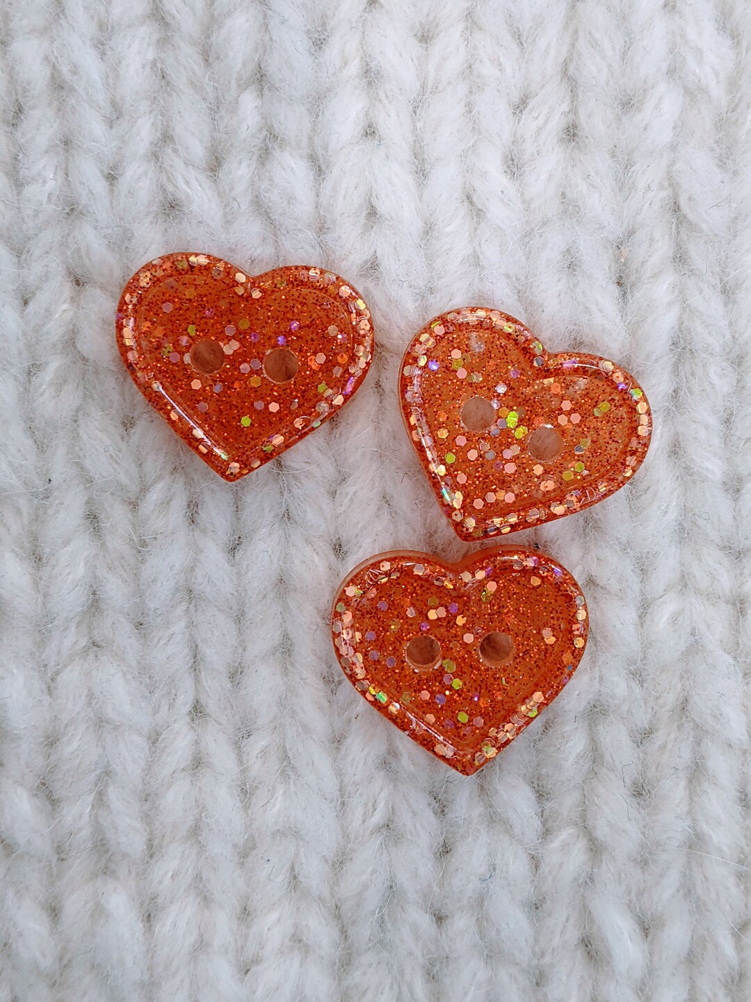 Resin Glitter Buttons: Coral Hearts 1