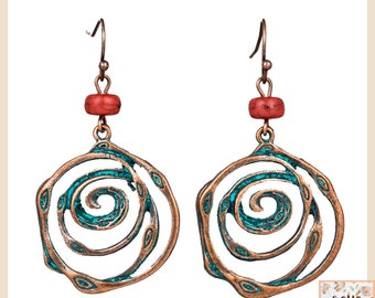 Blue Patina Dangle Earrings Greek Bead Earrings Boho Patina Dangles Bohemian Copper Earrings Boho Patina Earrings