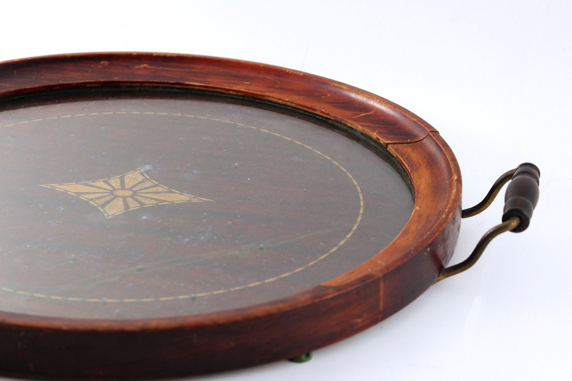 Vintage Royal Rochester Oval Wood Serving Tray With Glass Top  Etsy
