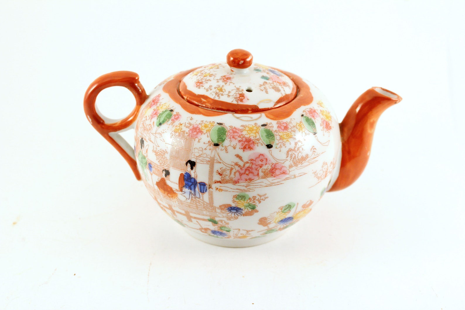 Signed Orange White Porcelain Japan Teapot Geishas Etsy