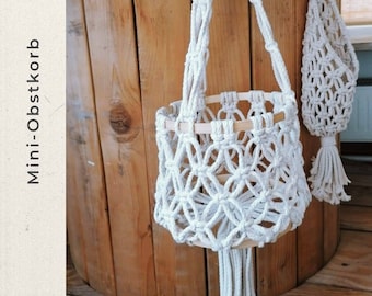 Macrame Mini Hanging Fruit Basket - Ideal for Camper Van Life - Vintage Boho Camping Decor - Great Gift for Weddings and Birthdays