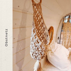 Macrame fruit net camping - fruit basket - boho wall hanging - camp - utensil for camper vanlife or motorhome - gift knot love