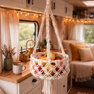 Macrame Hanging Fruit Basket for Camping - VANlife - Camper Van Decor - Vintage Decoration - Hanging Basket - Gift - Boho Wall Hanging - Knot Love image 2