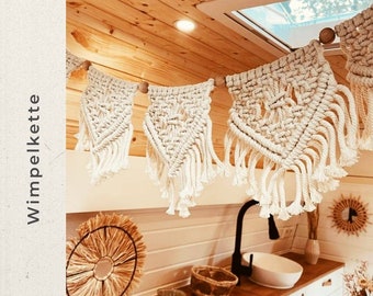 Macrame pennant banner for camping - garland - vintage boho decor - for campervans, RVs, van life - weddings, gifts - knot love - boho wall hanging