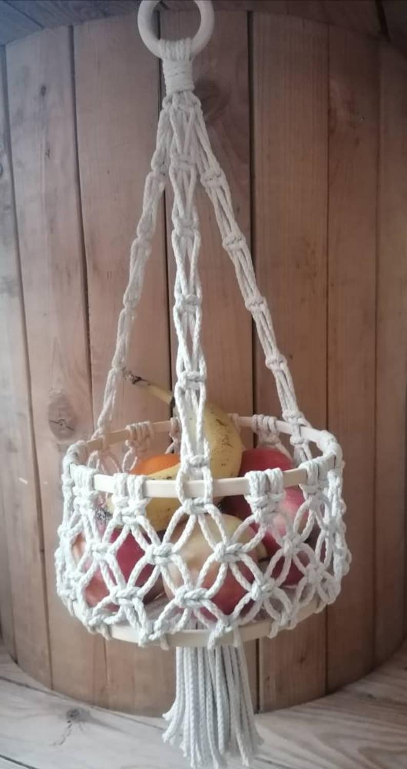 Macrame fruit basket hanging camping VANlife Camper RV decoration Vintage decoration Hanging basket Gift Boho wall hanging Knot love image 4