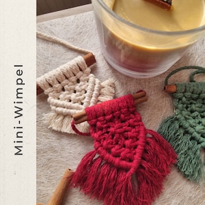 Mini fanion en macramé - Pendentif de rétroviseur de voiture - Guirlande de sapin de Noël Boho - Décoration pour camping-car - Vanlife - Anniversaire, Noël