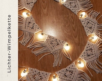 Macrame LED pennant chain camping - garland - vintage boho decoration - ideal for camper RV - vanlife - gift knot love - boho wall hanging