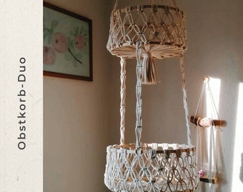 Macrame Hanging Fruit Basket Duo - Various Colors - VANlife Camper - Boho Vintage Decor - Hanging Basket - Ideal Gift for Weddings or Christmas