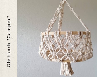 Macrame fruit basket "Camper" - Camping basket ideal for van life/motorhome - Vintage boho decor - Gift for weddings/birthdays - Knot love wall hanging