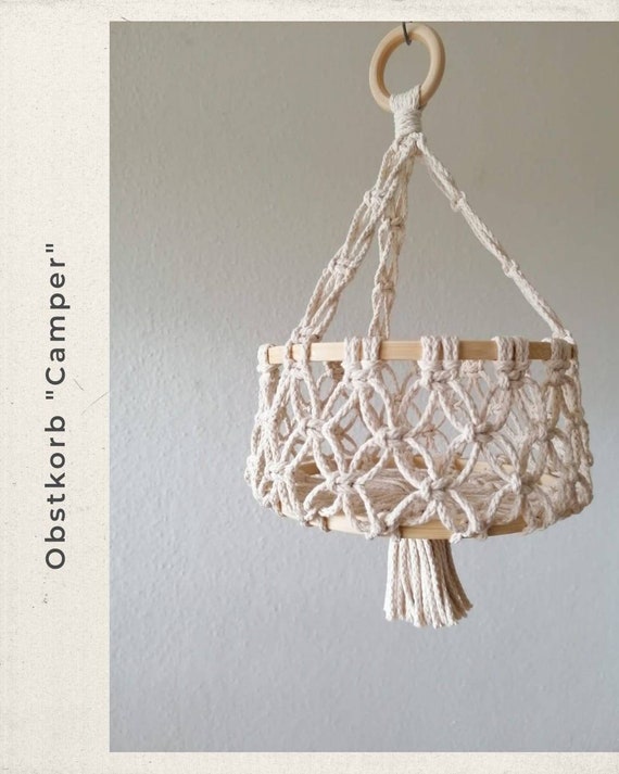 Macrame fruit basket "Camper" - camping basket ideal for Vanlife WoMo - vintage boho decoration - gift wedding birthday - knot love wall hanging