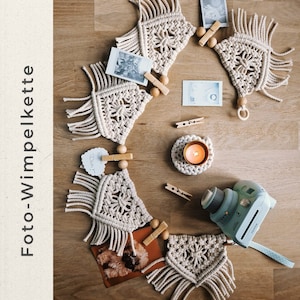 Guirlande de fanions photo en macramé pour camping-car, décoration vintage, idéale pour camping-car, vanlife, comme plan de table pour mariage, mur photo, tableau d&#39;affichage