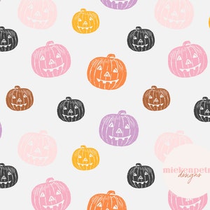Cute Retro Multi Color Pumpkins Seamless Pattern | Digital Paper | Halloween, Pink, Orange, Purple, Commercial Use JPG