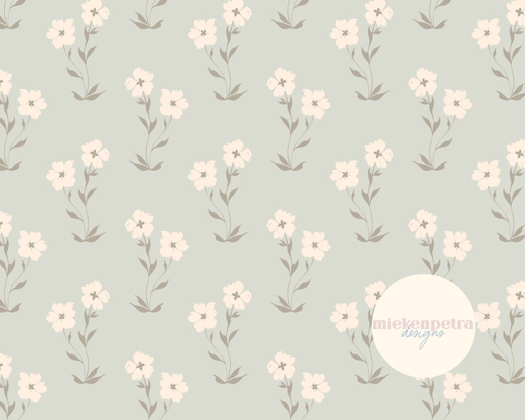 Sage Green Floral Seamless Pattern: Vintage Flower Digital Paper (JPG ...