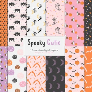 Spooky Cutie HALLOWEEN | Digital Paper Pack | Set of 12 Seamless Repeating Patterns, Backgrounds, Commercial Use JPG