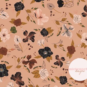 Geïllustreerd bloemenroze herfst naadloos herhalingspatroon | Digitaal papier, hoge resolutie, JPG voor commercieel gebruik