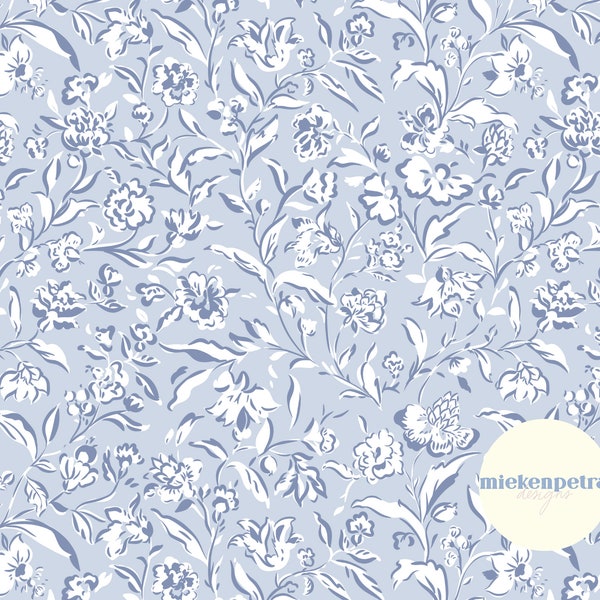 Blue Floral Seamless Pattern: Delft Vintage Digital Paper (JPG)