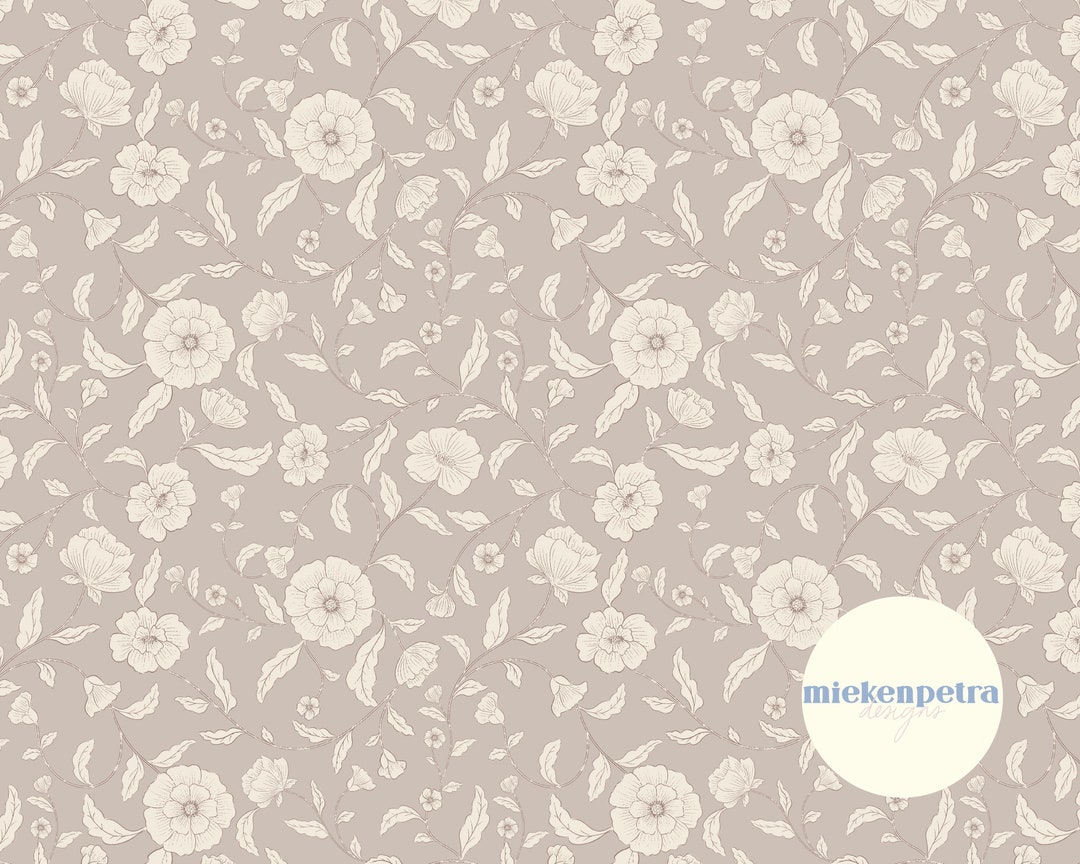 Boho Floral Repeating Pattern: Gray Lavender Beige Digital Paper (JPG ...