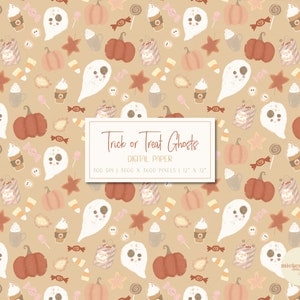 Halloween Seamless Pattern Trick or Treat Ghosts | Digital Paper | High Resolution Commercial Use JPG