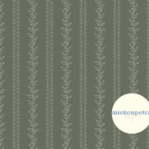 Olivgrönt blommigt randigt sömlöst mönster: Kommersiellt bruk (JPG digital nedladdning)