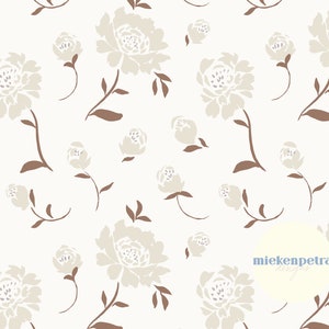 Boho Peonies Floral Seamless Pattern | Digital Paper | Cream, Beige, Brown, Grey High Resolution Commercial Use JPG