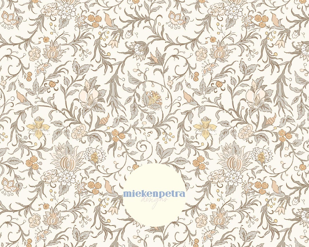 Trailing Floral Repeat Pattern: Sage, Apricot, Beige (commercial Use ...
