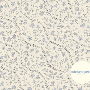 Bloco de impressão azul e bege francês, padrão floral sem costura | Papel digital | Casa de campo vintage | JPG de uso comercial de alta resolução