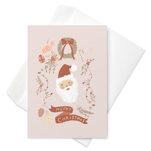 Frohe Weihnachten Weihnachtsmann Grußkarte, illustrierte Grußkarte, rosa Boho Weihnachtsgeschenk Geschenk