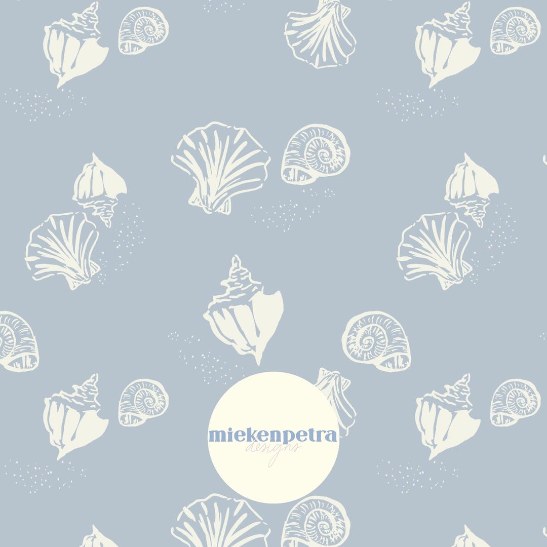 Seashell Sand Boho Pattern: Blue Beige Digital Paper (commercial Use ...
