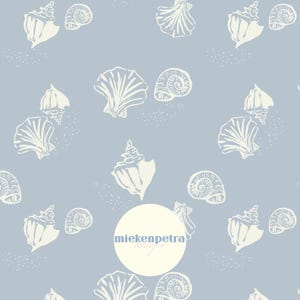 Seashell Sand Boho Pattern: Blue Beige Digital Paper (Commercial Use JPG)