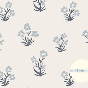 Könnte beinhalten: Ein nahtloses Muster mit einem sich wiederholenden Design aus blauen Blumenstielen auf einem hellbeigen Hintergrund. Das Muster ist subtil und elegant und eignet sich perfekt für eine Vielzahl von Designprojekten.