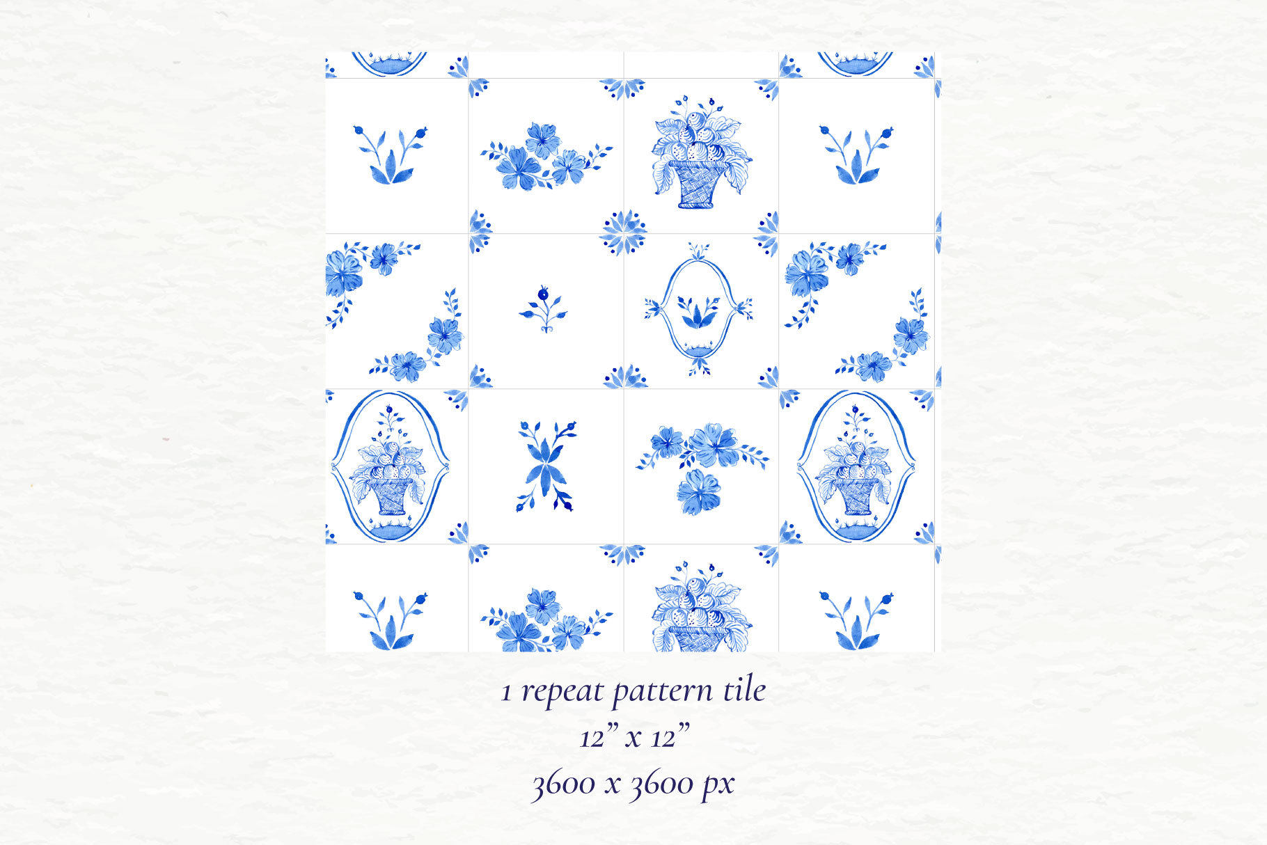 Delft Tile Blue and White Watercolor Clipart | PNG for Sublimation ...