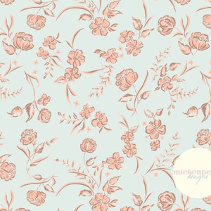 Boho Two Tone Vintage Floral Seamless Pattern | Papel digital | Menta, Rosa | JPG de uso comercial de alta resolução